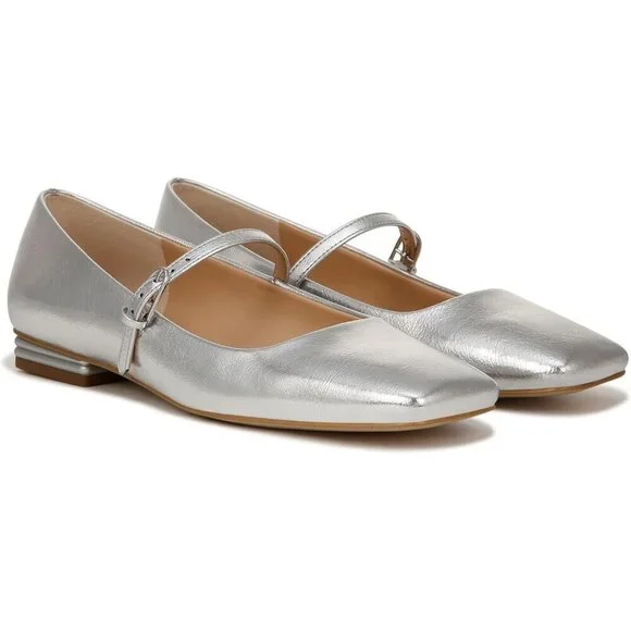 Franco Sarto Flat Shoes Women Silver Polyurethane (PU) Tinsley Mary Jane Shoes - Picture 7 of 9